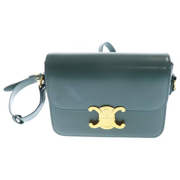 Celine Triomphe Teen Shoulder Bag Green Leather - Picture 1 of 6
